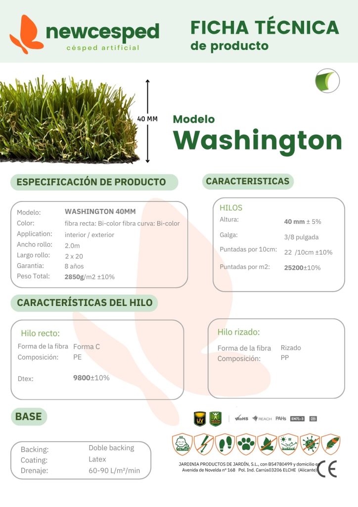 newcesped Ficha técnica Washington 40